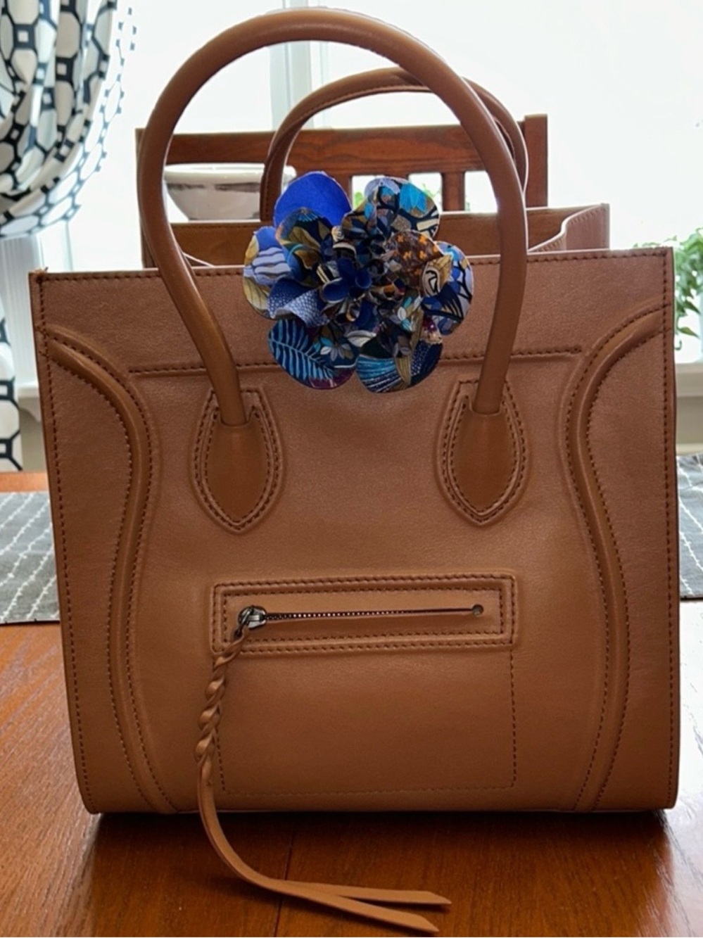 Hermes 2007 Aline Honore Blue Silk La Fleur Au Couer de la Vie Corsage/ Clip